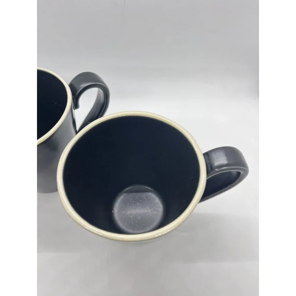 Crate & Barrel Marin Black Matte Coffee Mugs Curved Rim Portugal - Set Of 2